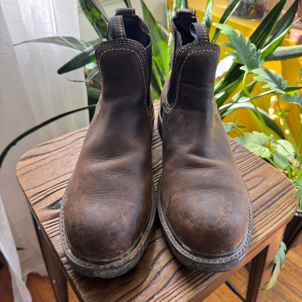 Ariat Groundbreaker Mens 9.5D Waterproof Steel Toe Chelsea Work Boots Brown